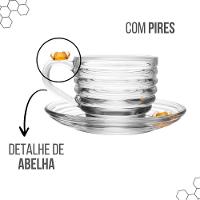 Jogo 4 XícarasDe Chá Com Pires Little Bee Abelha Colmeia Mel Cristal Ecológico 200ml Lyor - 7