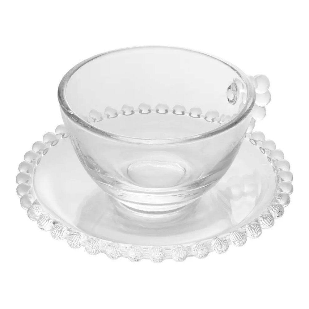Jogo 12 XícarasDe Chá Com Pires Cristal Transparente Pearl Pérola 180ml Wolff - 2