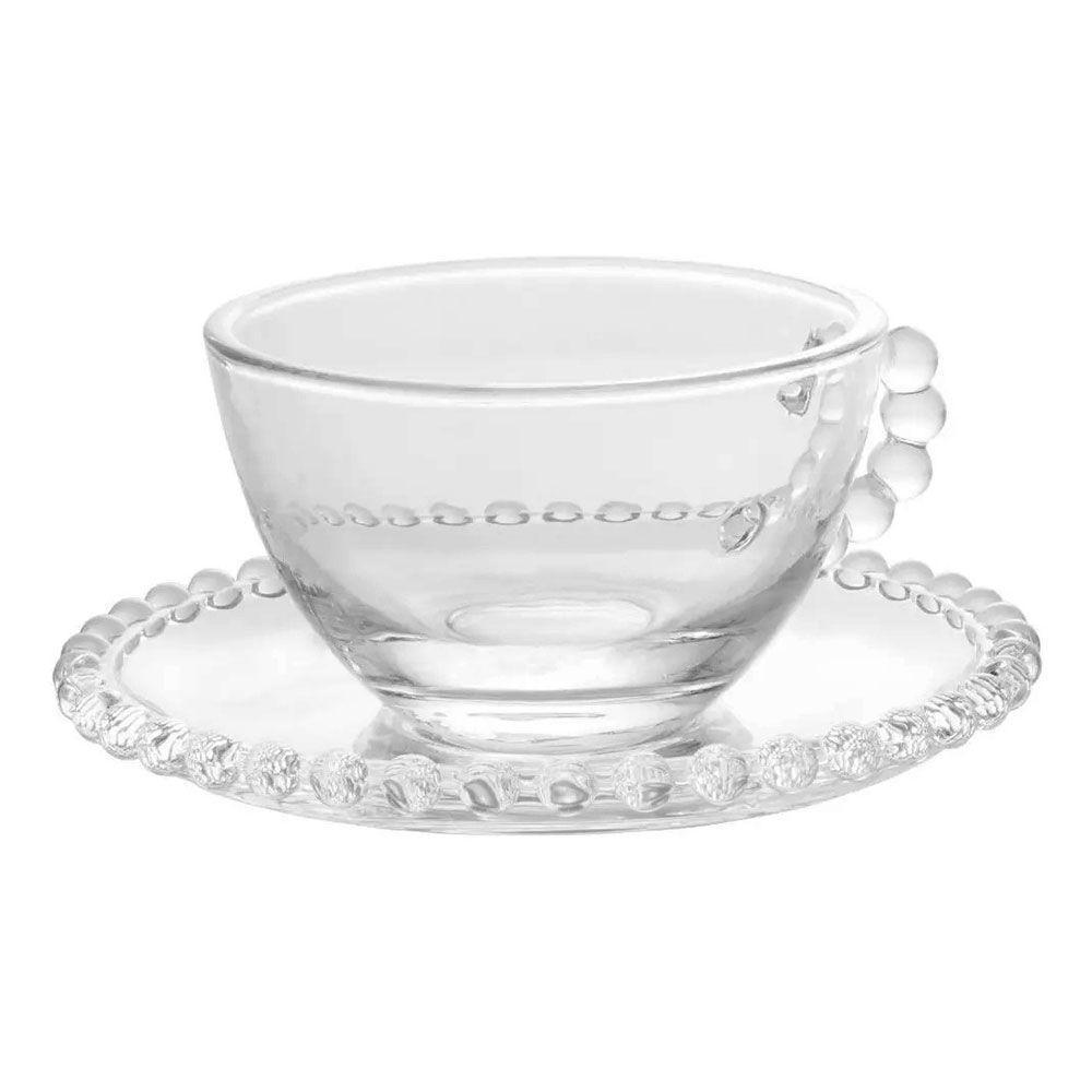Jogo 12 XícarasDe Chá Com Pires Cristal Transparente Pearl Pérola 180ml Wolff - 3