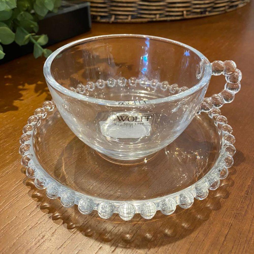 Jogo 12 XícarasDe Chá Com Pires Cristal Transparente Pearl Pérola 180ml Wolff - 6