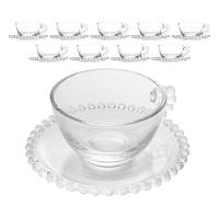 Jogo 10 XícarasDe Chá Com Pires Cristal Transparente Pearl Pérola 180ml Wolff - 1