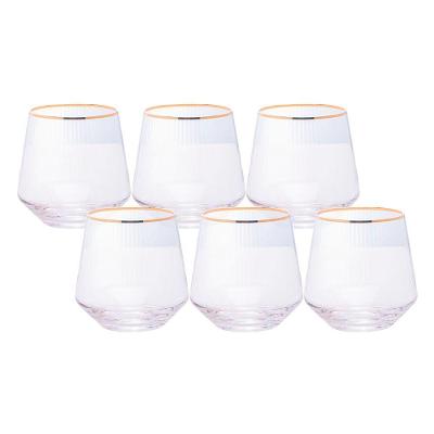 Jogo 6 Copos De Whisky Baixo Drinks Vidro Lines Fio De Ouro Borda Dourada 330ml Wolff