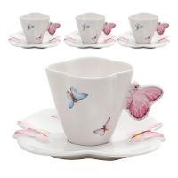 Jogo 4 Xicaras De Chá Porcelana Com Pires Borboletas 200ml Wolff - 1