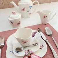 Jogo 4 Xicaras De Chá Porcelana Com Pires Borboletas 200ml Wolff - 5