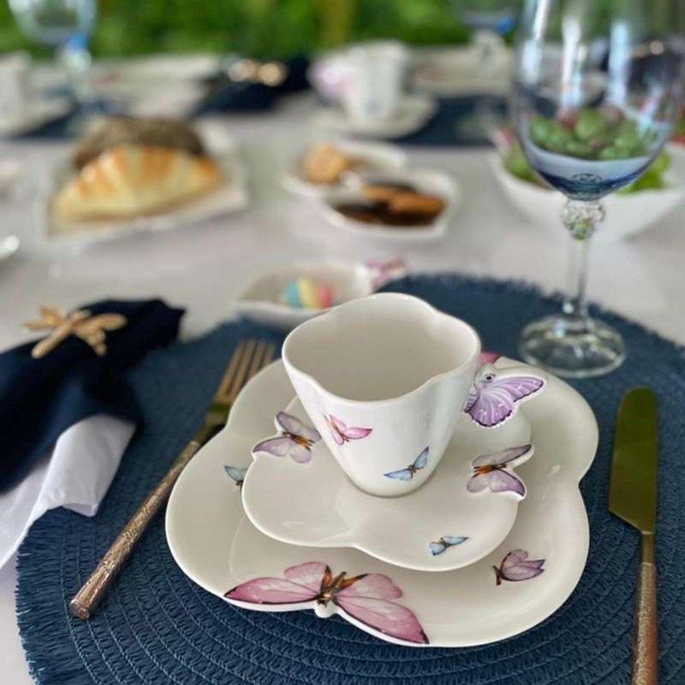 Jogo 6 Xicaras De Chá Porcelana Com Pires Borboletas 200ml Wolff - 3