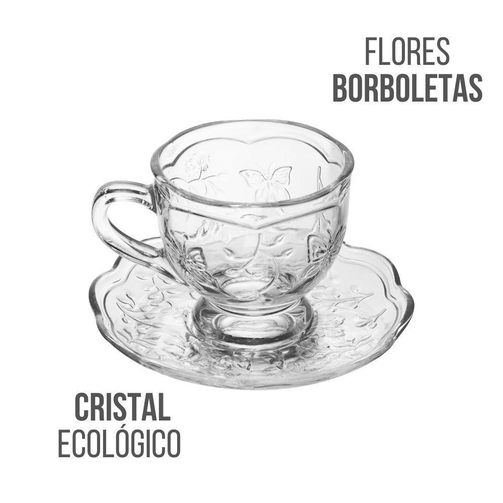 XícarasDe Chá Café Com Pires Cristal Ecológico New Butterfly Flores Borboletas 180ml Lyor - 3