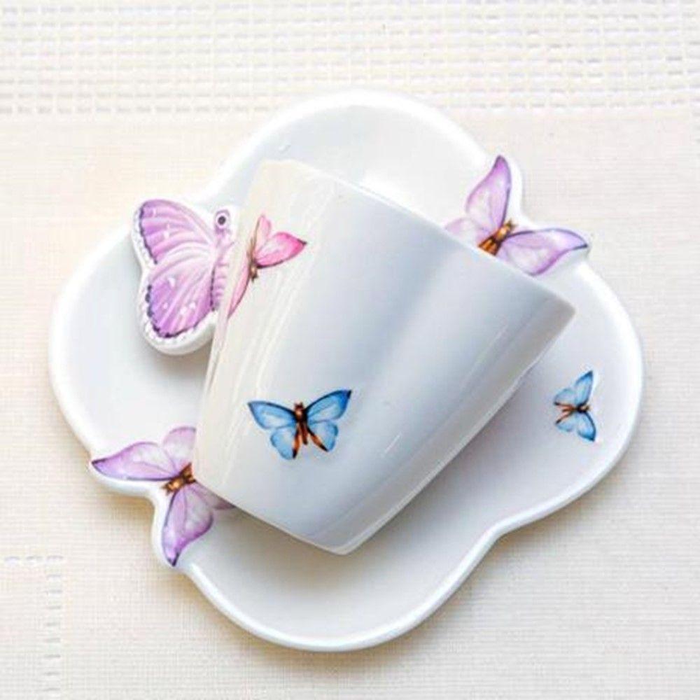 Jogo 10 Xicaras De Chá Porcelana Com Pires Borboletas 200ml Wolff - 6