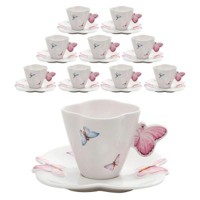 Jogo 10 Xicaras De Chá Porcelana Com Pires Borboletas 200ml Wolff