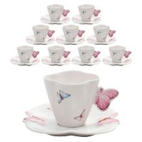 Jogo 10 Xicaras De Chá Porcelana Com Pires Borboletas 200ml Wolff - 1