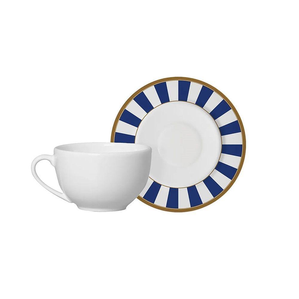 XícarasDe Café Com Pires Stripe Azul Cerâmica Alleanza 80ml - 1