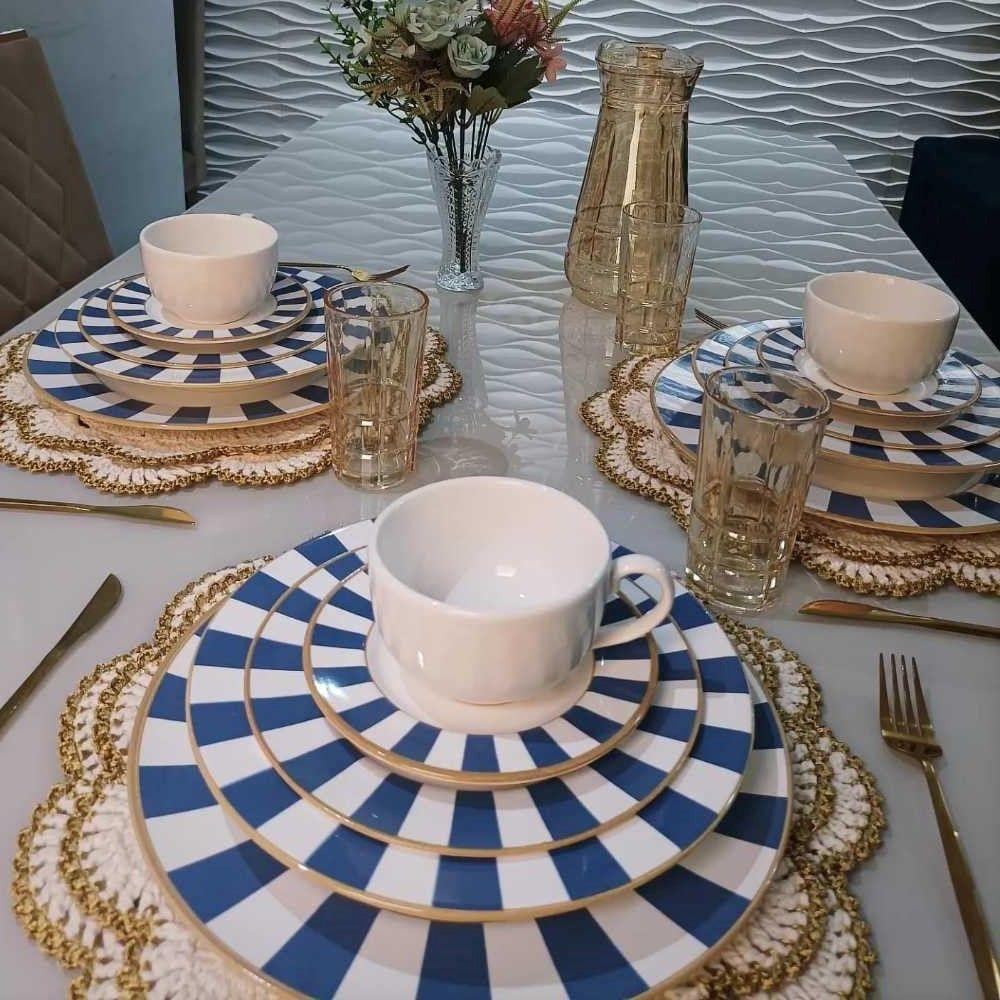 XícarasDe Café Com Pires Stripe Azul Cerâmica Alleanza 80ml - 3