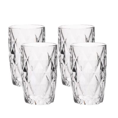 Jogo 4 Copos De Vidro Diamond Diamante Transparente Resistente 400ml Em Casa Tem