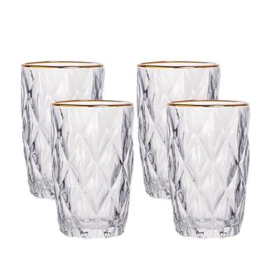 Jogo 4 Copos De Vidro Diamante Diamond Transparente Com Borda Dourada 400ml Em Casa Tem