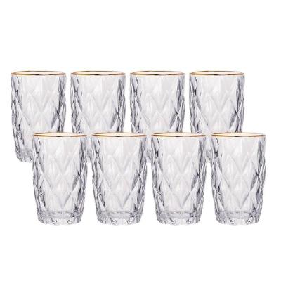 Jogo 8 Copos De Vidro Diamante Diamond Transparente Com Borda Dourada 400ml Em Casa Tem