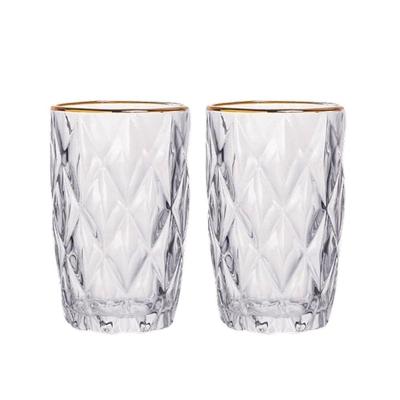 Jogo 2 Copos De Vidro Diamante Diamond Transparente Com Borda Dourada 400ml Em Casa Tem