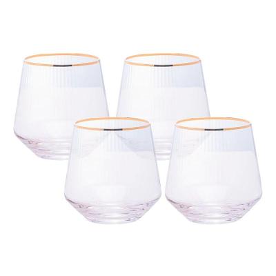 Jogo 4 Copos De Whisky Baixo Drinks Vidro Lines Fio De Ouro Borda Dourada 330ml Wolff