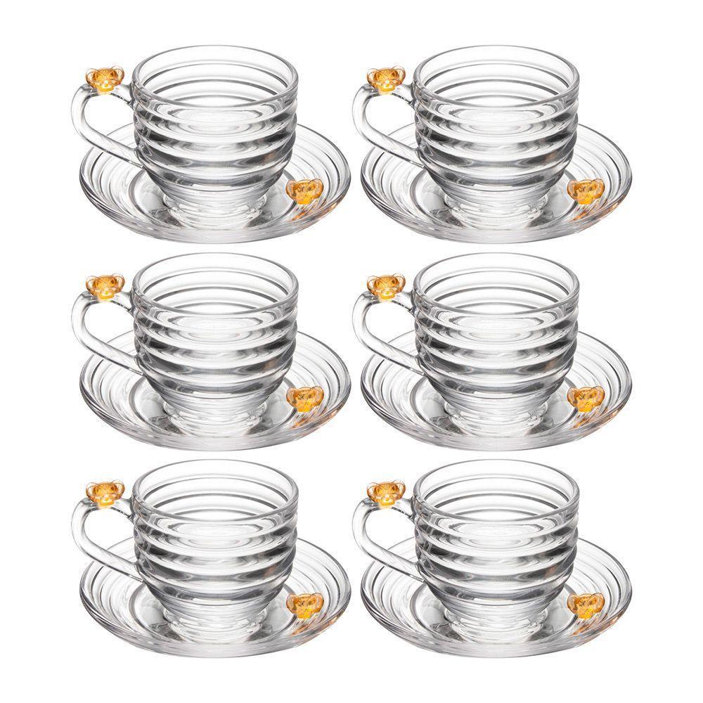 Jogo 6 XícarasDe Chá Com Pires Little Bee Abelha Colmeia Mel Cristal Ecológico 200ml Lyor - 1