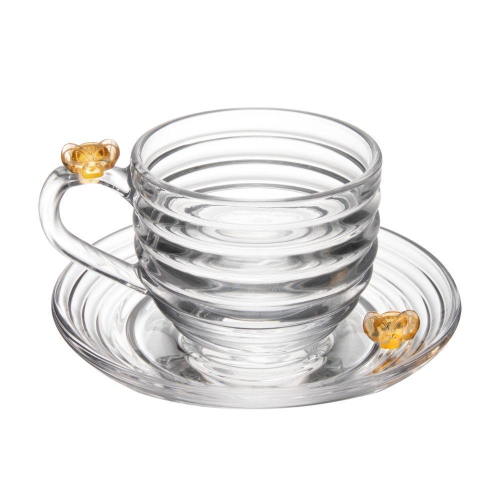 Jogo 6 XícarasDe Chá Com Pires Little Bee Abelha Colmeia Mel Cristal Ecológico 200ml Lyor - 2