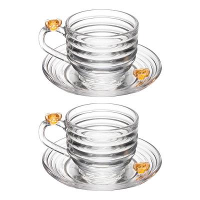 Jogo 2 XícarasDe Chá Com Pires Little Bee Abelha Colmeia Mel Cristal Ecológico 200ml Lyor