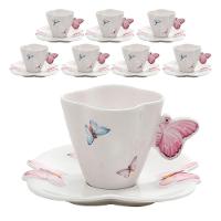 Jogo 8 Xicaras De Chá Porcelana Com Pires Borboletas 200ml Wolff - 1