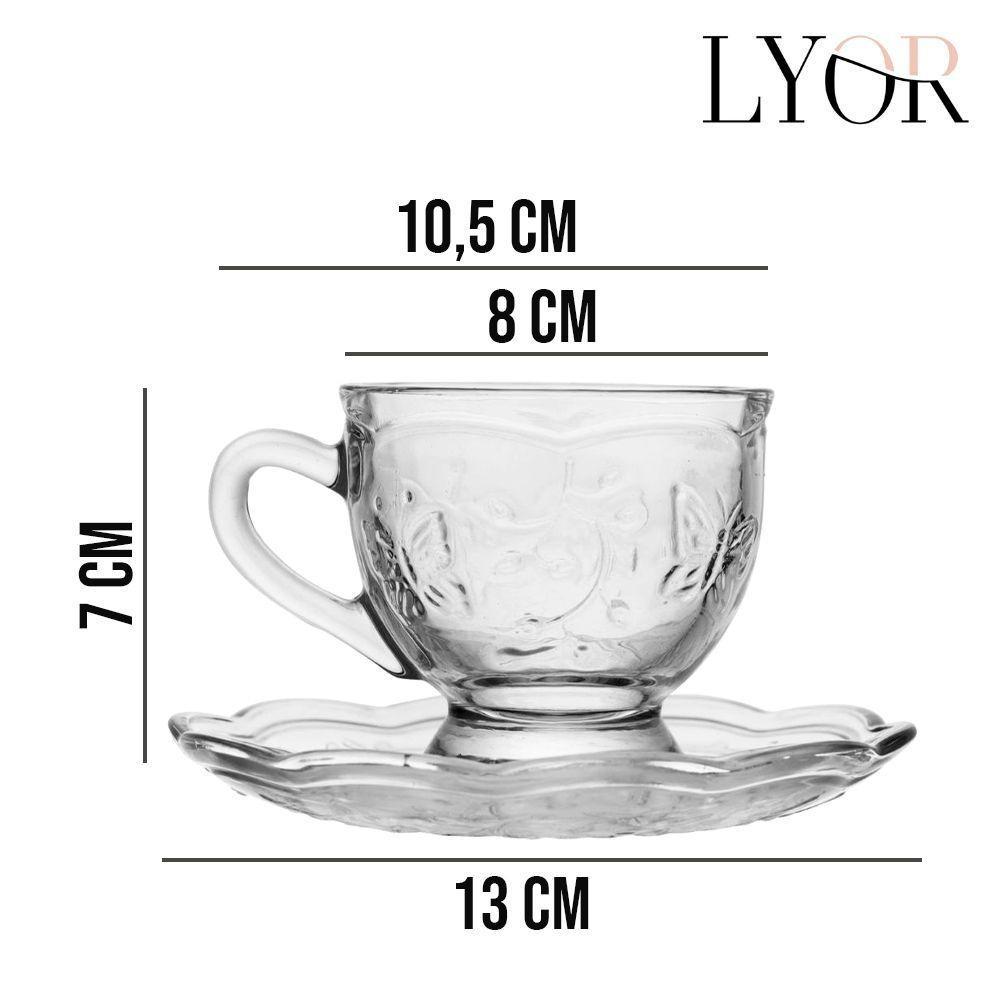 Jogo 4 XícarasDe Chá Café Com Pires Cristal Ecológico New Butterfly Flores Borboletas 180ml Lyor - 5