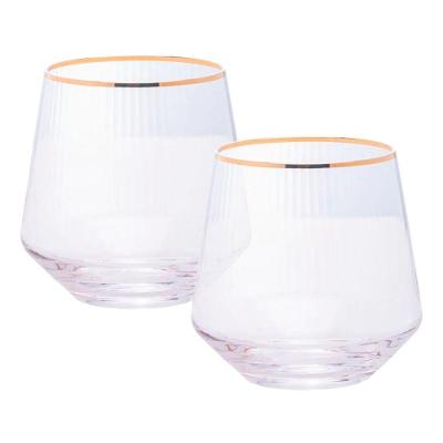 Jogo 2 Copos De Whisky Baixo Drinks Vidro Lines Fio De Ouro Borda Dourada 330ml Wolff