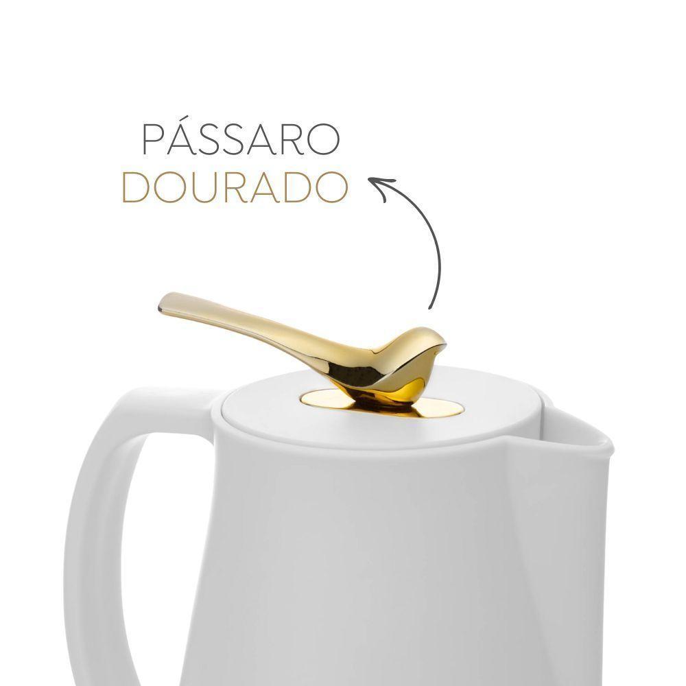Garrafa Térmica De Plástico Com Tampa Pássaro Dourado Ouro New Bird Branca 1l Wolff - 3