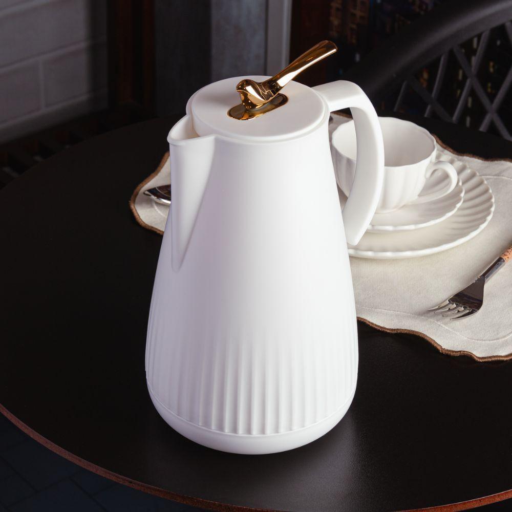 Garrafa Térmica De Plástico Com Tampa Pássaro Dourado Ouro New Bird Branca 1l Wolff - 5