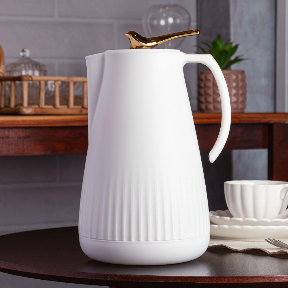 Garrafa Térmica De Plástico Com Tampa Pássaro Dourado Ouro New Bird Branca 1l Wolff - 6