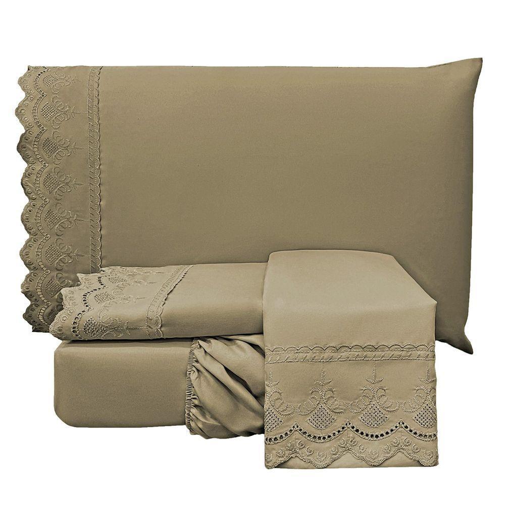 Jogo De Cama Lençol Casal Supremo 3 Peças Micropercal 300 Fios Cáqui 100% Poliéster - 1