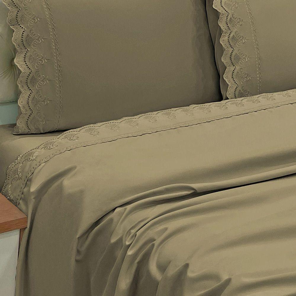Jogo De Cama Lençol Casal Supremo 3 Peças Micropercal 300 Fios Cáqui 100% Poliéster - 2