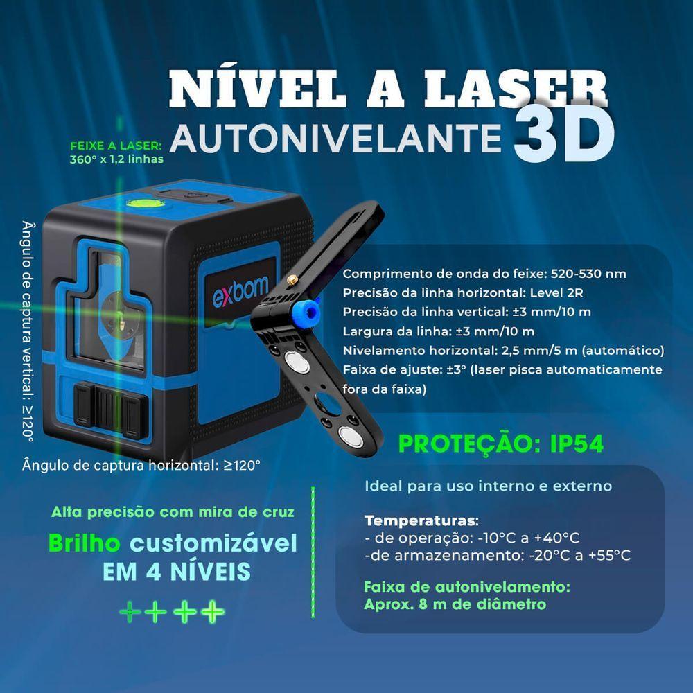 Nível A Laser 3d Profissional 2 Linhas Com Autonivelamento Automático - 3