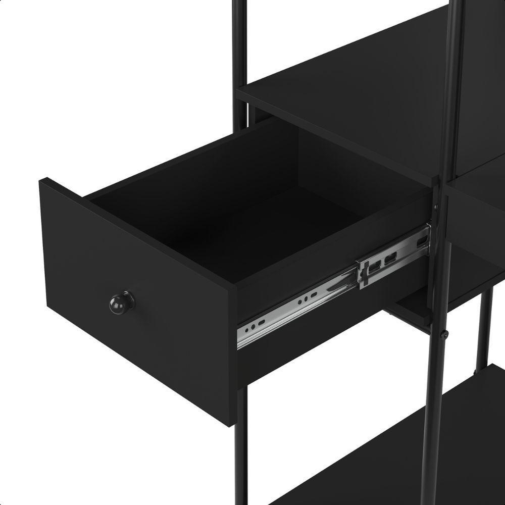 Mesa Escrivaninha Home Office Com Prateleira Criare Com Gaveta Preto - 5