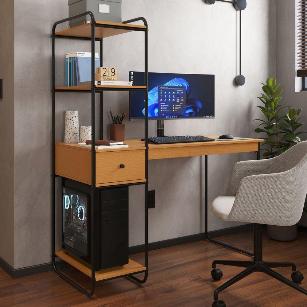 Mesa Escrivaninha Industrial Escritório Com Prateleira Lateral Criare - 2