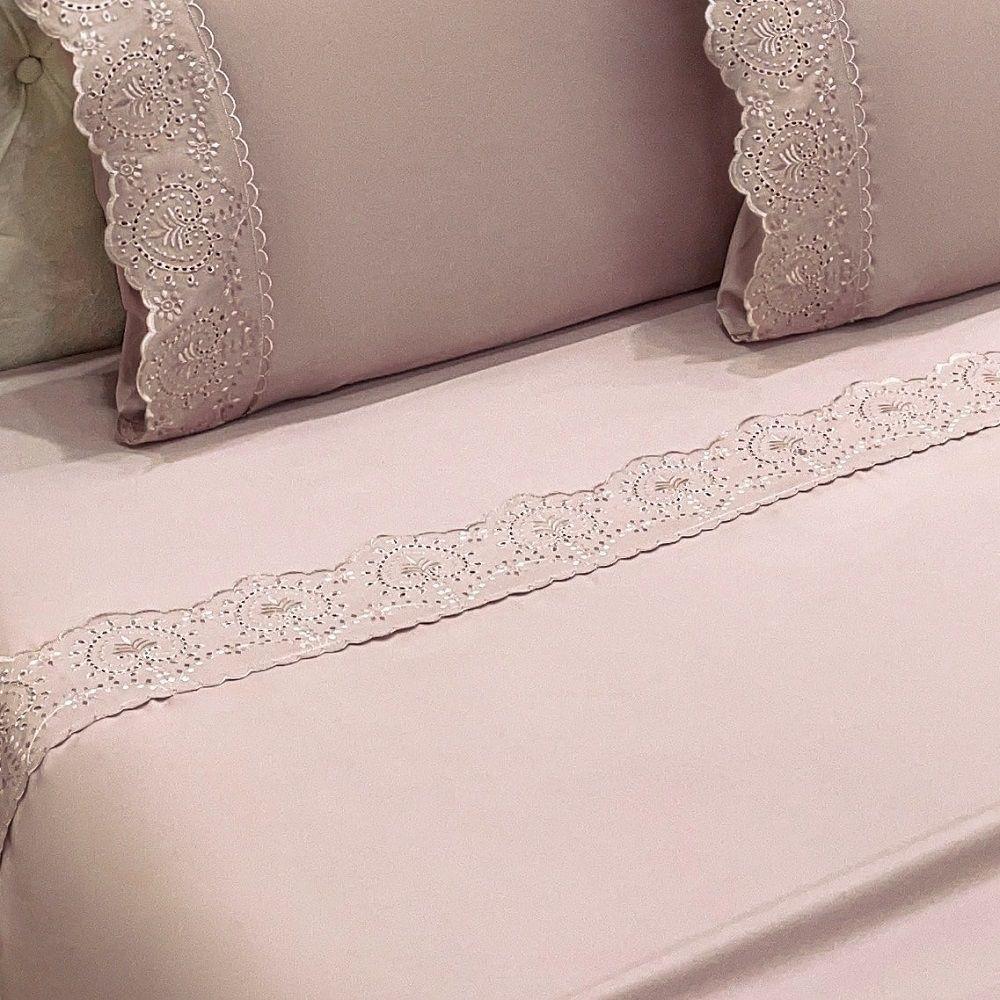 Jogo Lençol King Passione Bordado Inglês 4pç 100% Poliéster - Rosé - 3