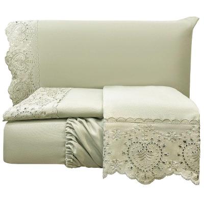Jogo Lençol Queen Passione Bordado Inglês 4pç 100% Poliéster - Bege