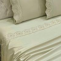 Jogo Lençol Queen Passione Bordado Inglês 4pç 100% Poliéster - Bege - 4