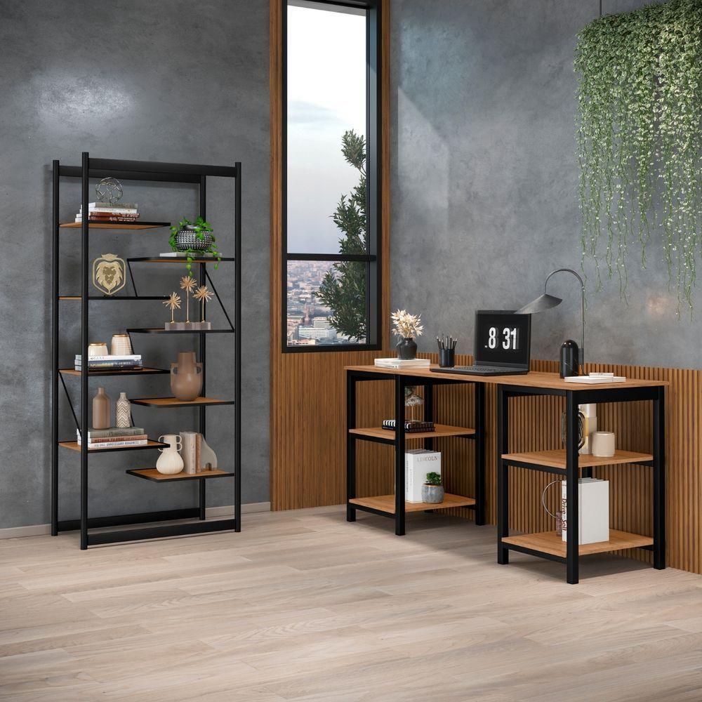 Mesa Escrivaninha Office Espaçoso Moderno Canela Rústico - 1