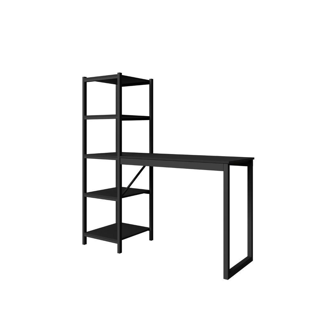 Escrivaninha Mesa Escritório Estudo Trabalho Com Prateleira Preto - 1