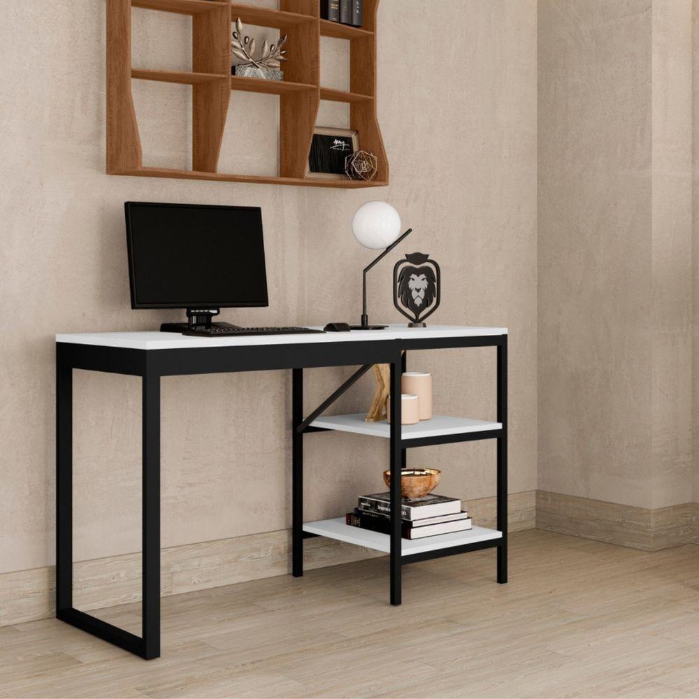 Home Office Slim Com Estante Para Livros Embutido Preto Branco - 1