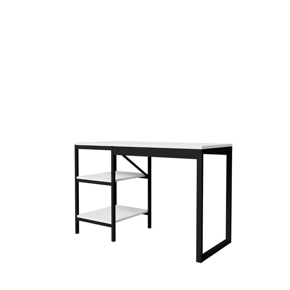 Home Office Slim Com Estante Para Livros Embutido Preto Branco - 4