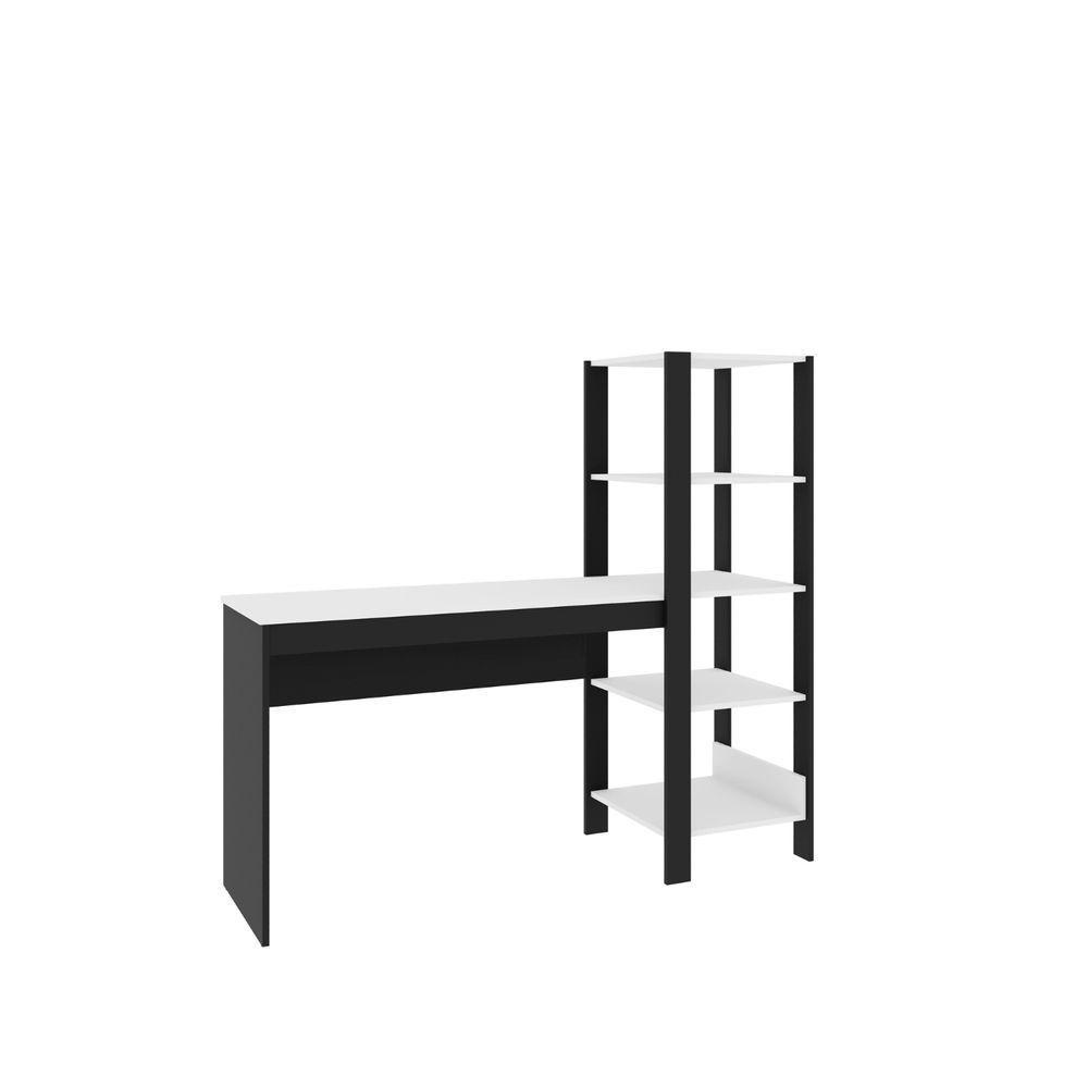 Mesa Escritório Computador Multiuso Com Estante Lateral Artemis Preto-branco - 2