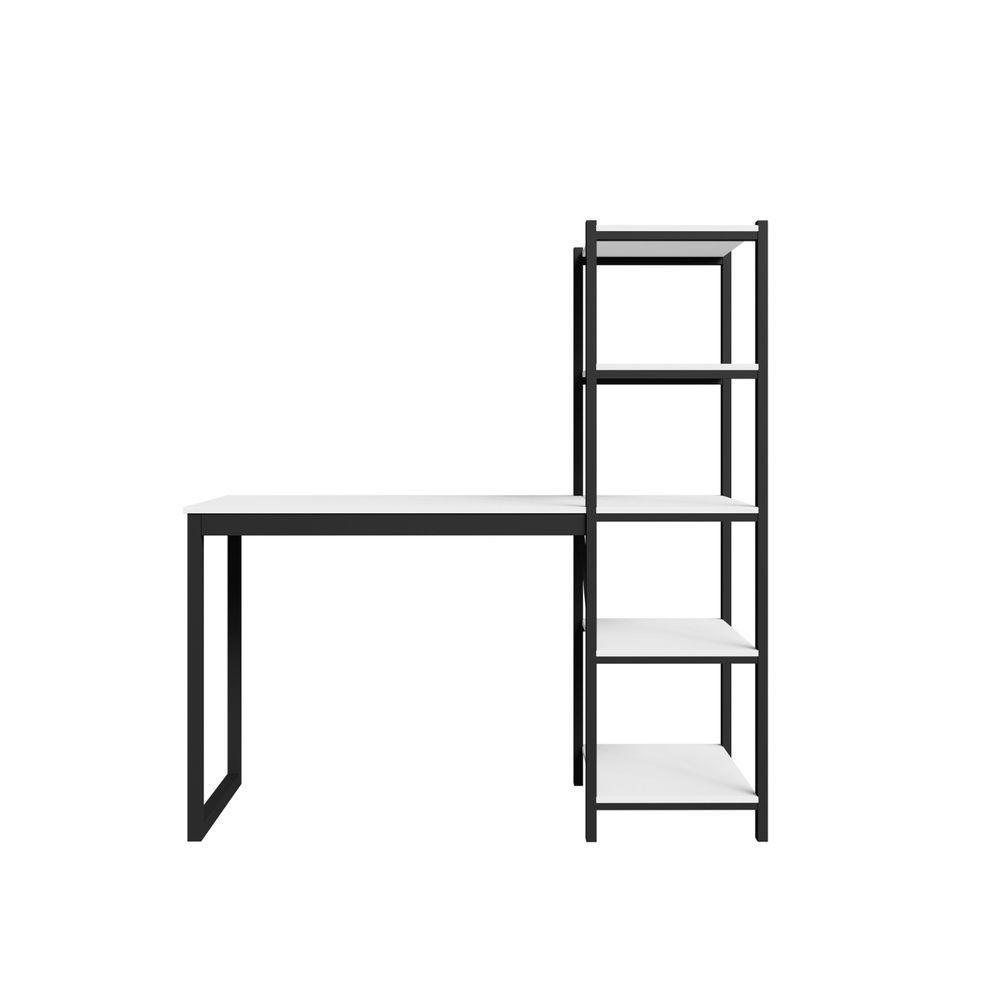 Escrivaninha Mesa Escritório Estudo Trabalho Com Prateleira Branco/preto - 6
