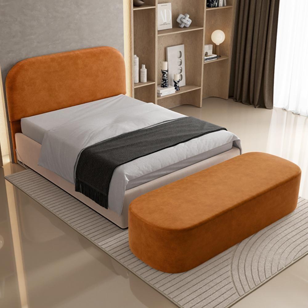 Cabeceira Cama Box Queen 160cm Lanna Com Puff Recamier Doha W01 Couríssimo Canela - Lyam Decor - 2