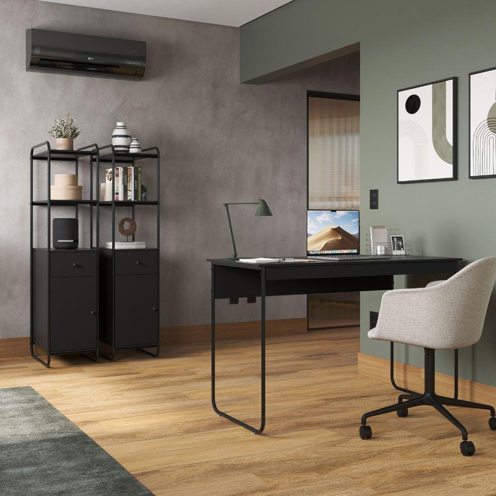 Estante Livreiro Office Industrial Em Aço E Madeira Criare Preto - 2