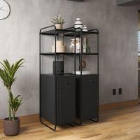 Estante Livreiro Office Industrial Em Aço E Madeira Criare Preto - 1