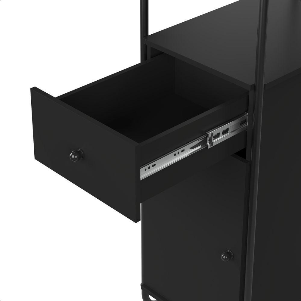 Estante Armário Metal Moderna Com Prateleiras Em Madeira Criare Preto - 4