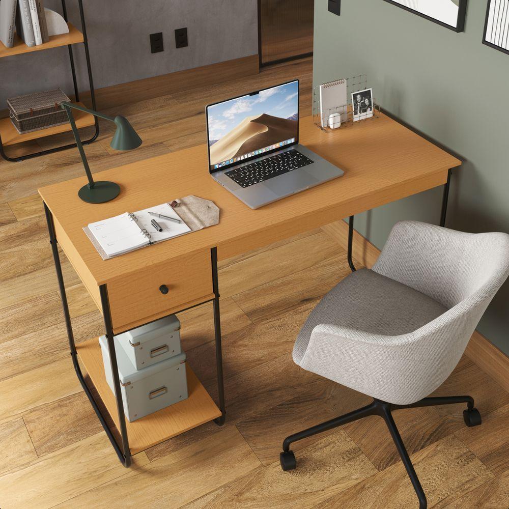 Mesa Computador Mulituso Escritório Quarto Com Gaveta Criare Canela - 2