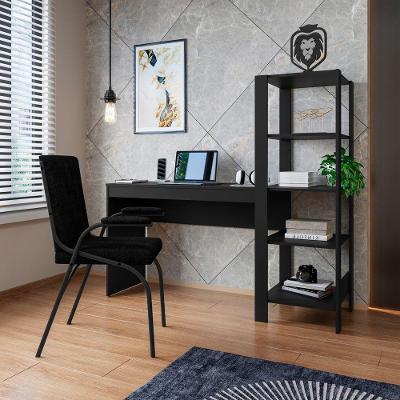 Mesa Escritório Computador Multiuso Com Estante Lateral Artemis Preto