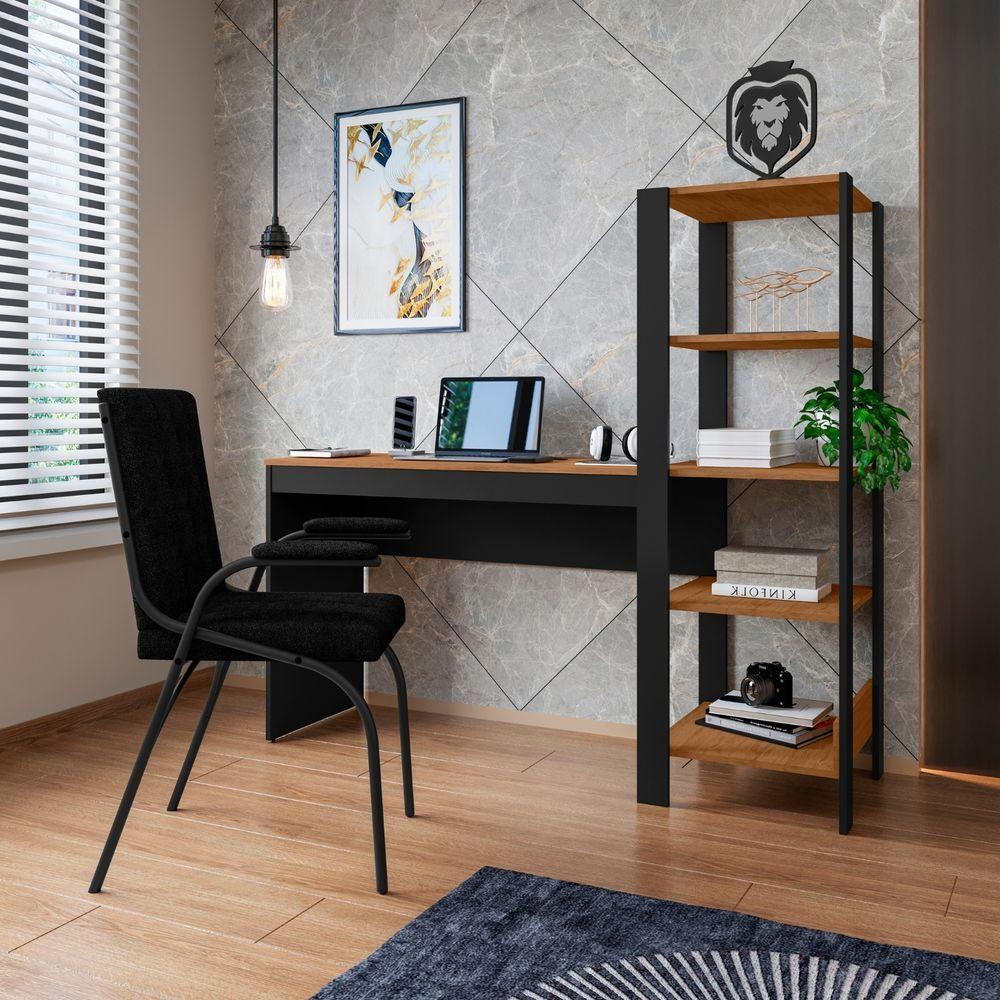 Mesa Escritório Computador Multiuso Com Estante Lateral Artemis Canela - 1